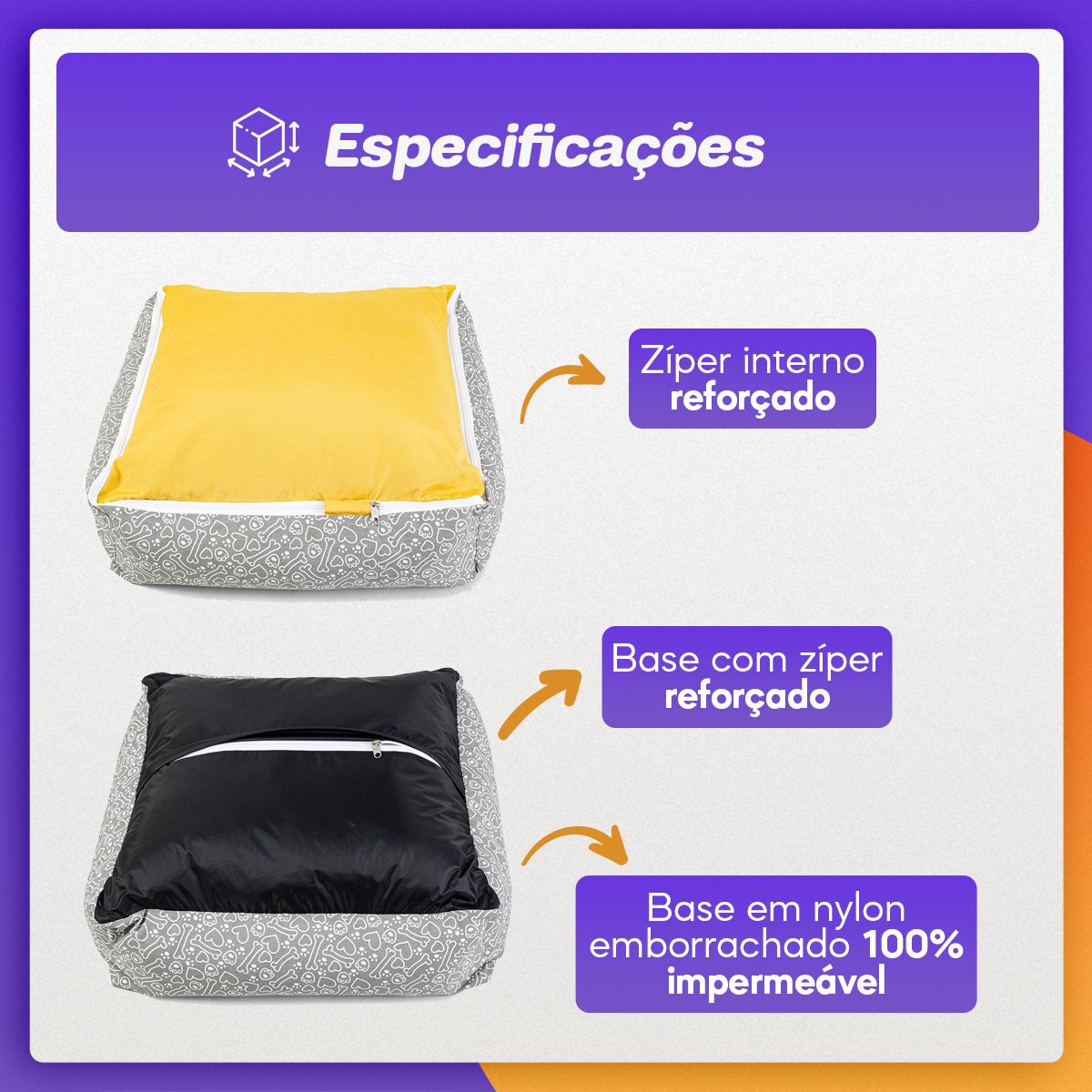 Cama de Cachorro Impermeável com Zíper Hanna 73x73 Pets - 8