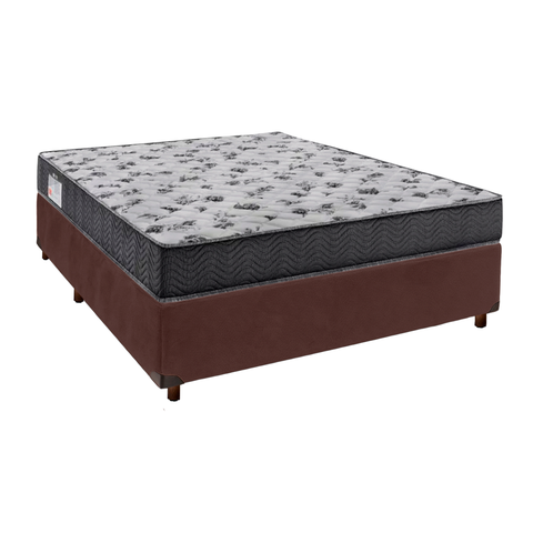Cama + Box Marrom e Colchão D33 Casal - Iso100 Ortobom