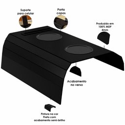 Esteira para Sofá Braço Porta Copo Suporte Celular Bandeja I02 Flexível Preto - Lyam Decor - 3
