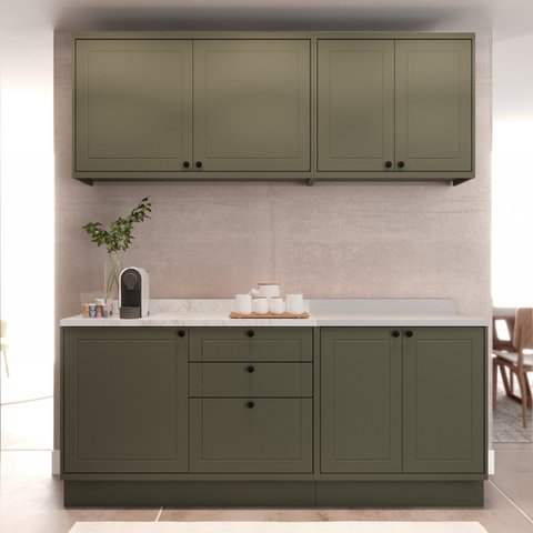 Cozinha Compacta Modulada 7 Portas 3 Gavetas 100% MDF Sevilha Verde/Hill