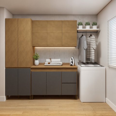 Lavanderia Modulada Armário Multiuso, Balcão e Armário Aéreo Dakota