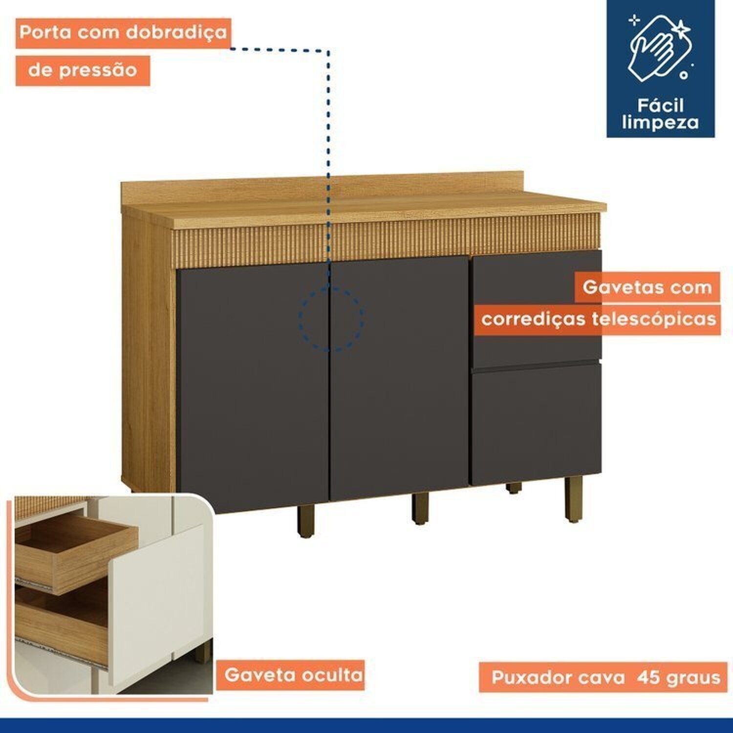 Lavanderia Modulada 2 Armários Aéreos e Balcão 120cm Dakota - 14