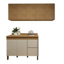 Ver imagem 2 de Lavanderia Modulada Balcão e 2 Armários Aéreos com Portas Frisado Dakota Bege/Cinamomo/Off White