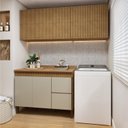 Ver imagem 1 de Lavanderia Modulada Balcão e 2 Armários Aéreos com Portas Frisado Dakota Bege/Cinamomo/Off White