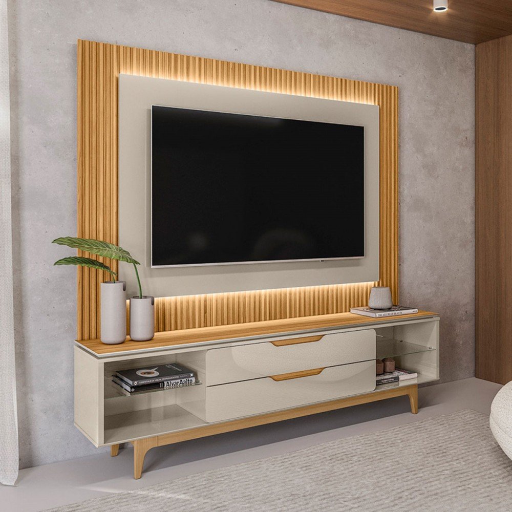 Rack para Tv até 70 Polegadas Los Angeles 2 Gavetas Ripado com Led ...