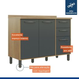 Lavanderia Modulada Armário Multiuso, 1 Balcão 3 Portas e Armário Aéreo Áustria - 5