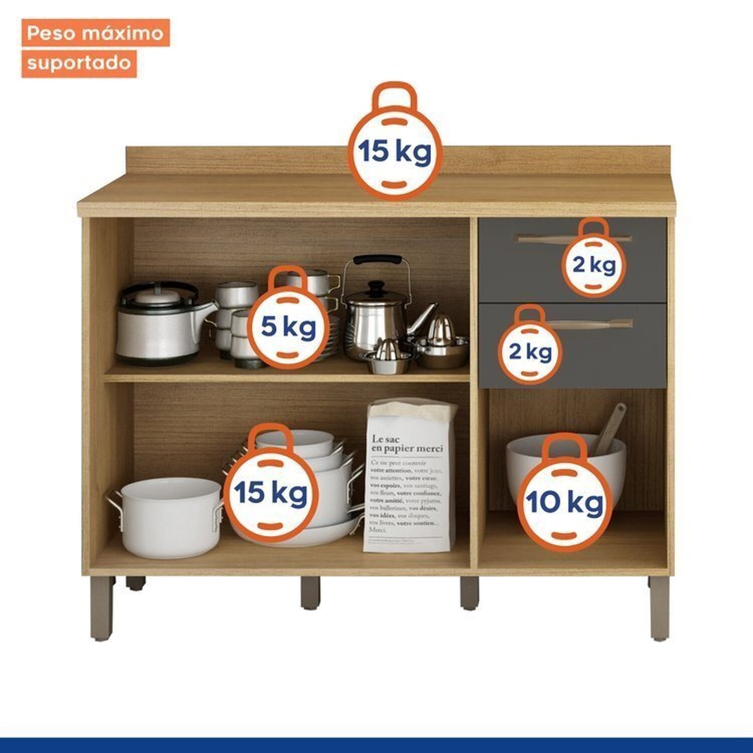 Lavanderia Modulada Armário Multiuso, 1 Balcão 3 Portas e Armário Aéreo Áustria - 8