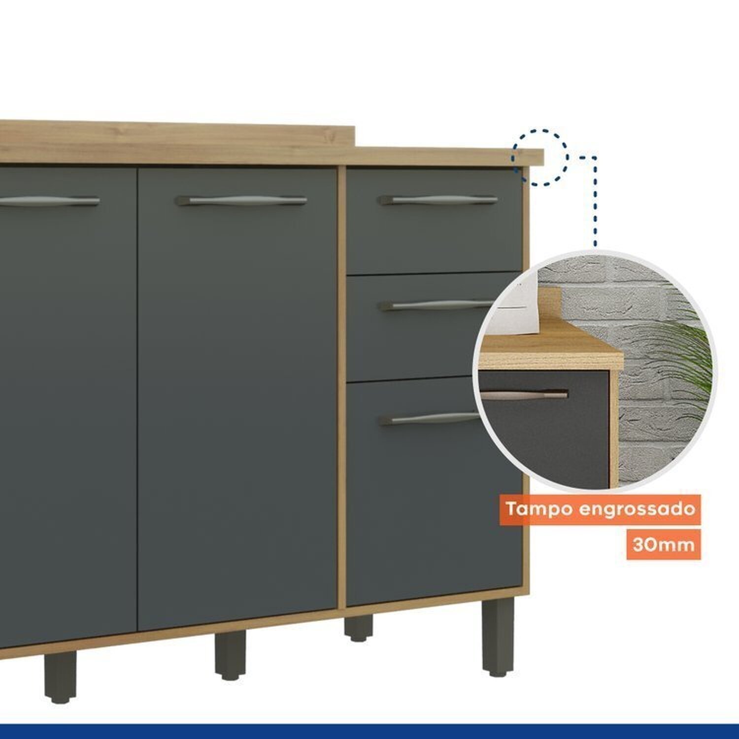 Lavanderia Modulada Armário Multiuso, 1 Balcão 3 Portas e Armário Aéreo Áustria - 6