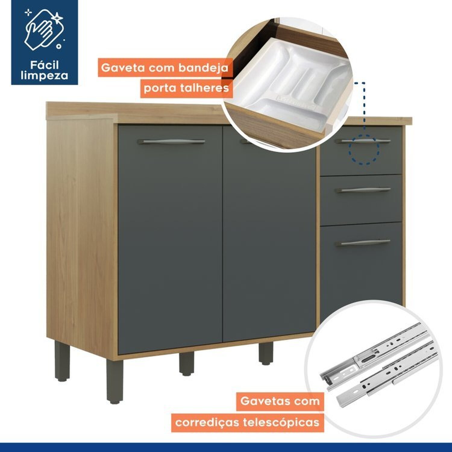 Lavanderia Modulada Armário Multiuso, 1 Balcão 3 Portas e Armário Aéreo Áustria - 7