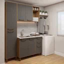 Lavanderia Modulada Armário Multiuso, 1 Balcão 3 Portas e Armário Aéreo Áustria - 1