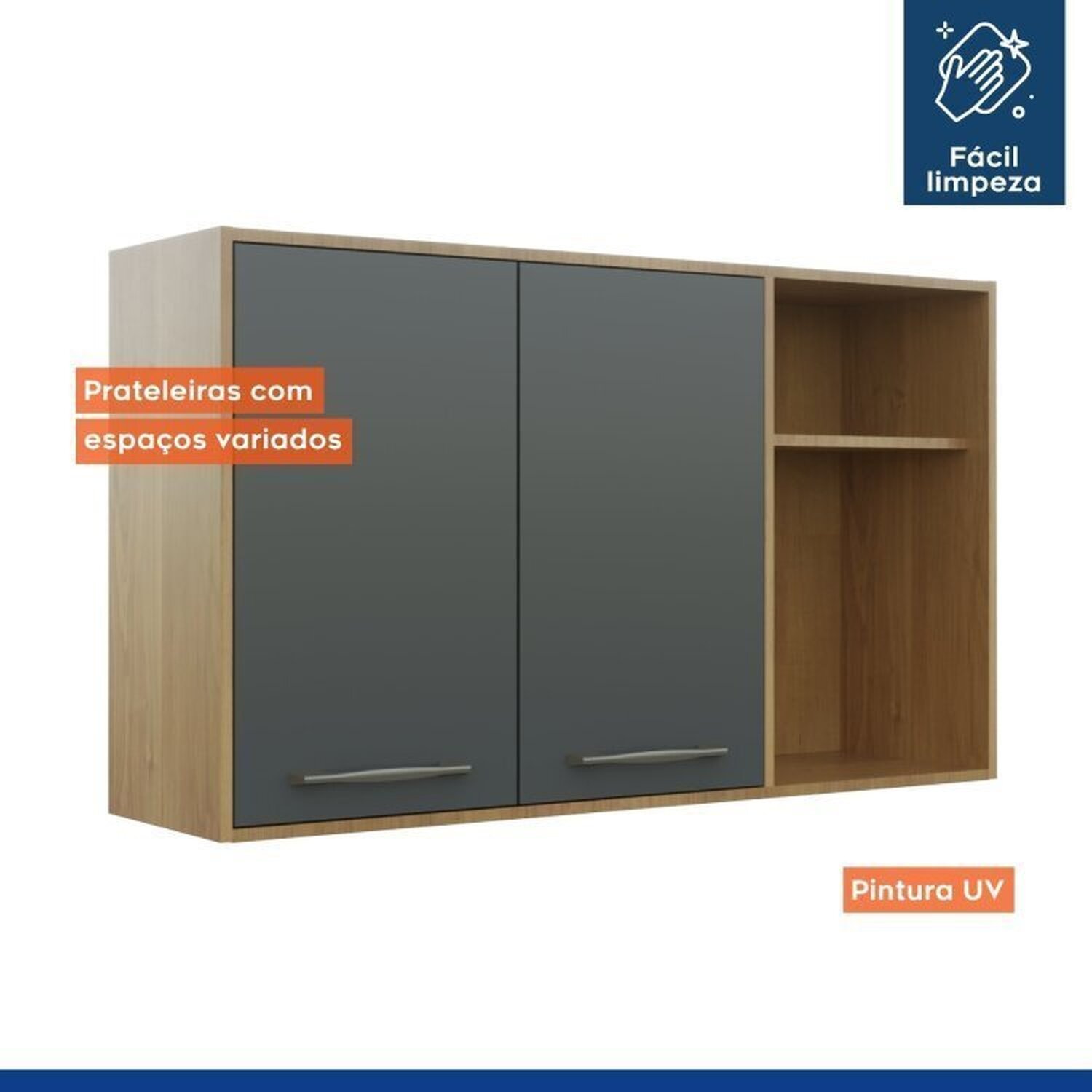 Lavanderia Modulada Armário Multiuso, 1 Balcão 3 Portas e Armário Aéreo Áustria - 18