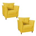 Ver imagem 1 de Kit 02 Poltrona Cadeira Sofá Decorativa Isis Sala Estar Salão Beleza Suede Amarelo - LM DECOR