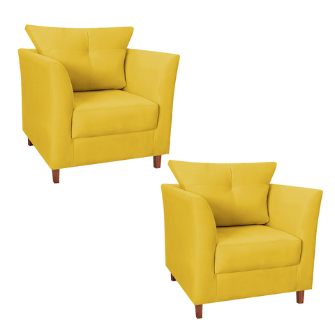 Kit 02 Poltrona Cadeira Sofá Decorativa Isis Sala Estar Salão Beleza Suede Amarelo - LM DECOR