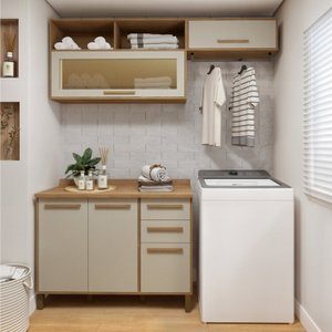 Lavanderia Modulada Balcão 3 Portas e 2 Armários Aéreos com 1 Porta Salvador