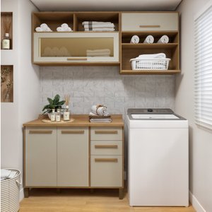 Lavanderia Modulada 2 Armários Aéreos com Nichos e Balcão 3 Portas Salvador