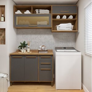 Lavanderia Modulada 2 Armários Aéreos com Nichos e Balcão 3 Portas Salvador