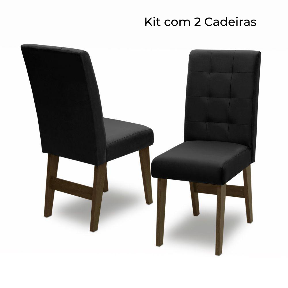 Kit 2 Cadeiras Estofadas Para Sala de Jantar MDF/MDP Dubai Castanho / Preto Tecido Veloplus: Castanh - 1
