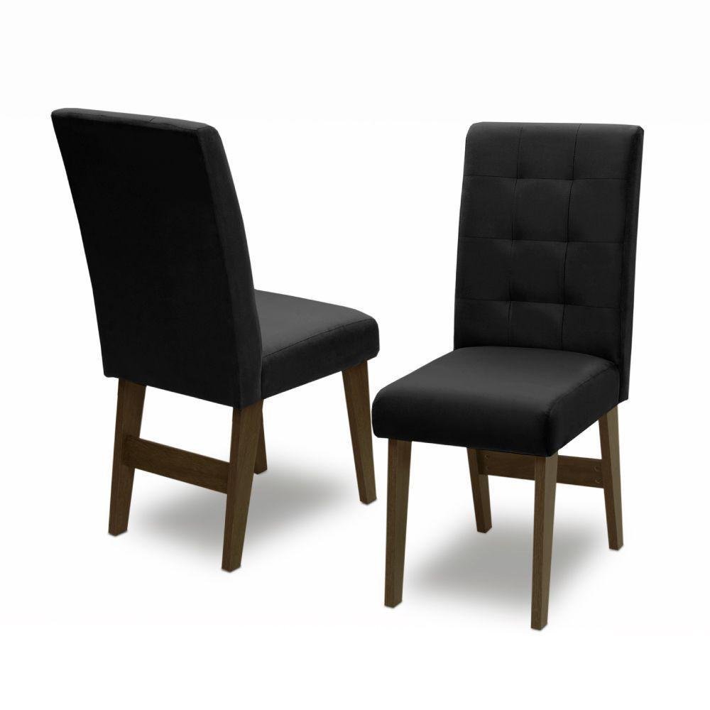 Kit 2 Cadeiras Estofadas Para Sala de Jantar MDF/MDP Dubai Castanho / Preto Tecido Veloplus: Castanh - 3