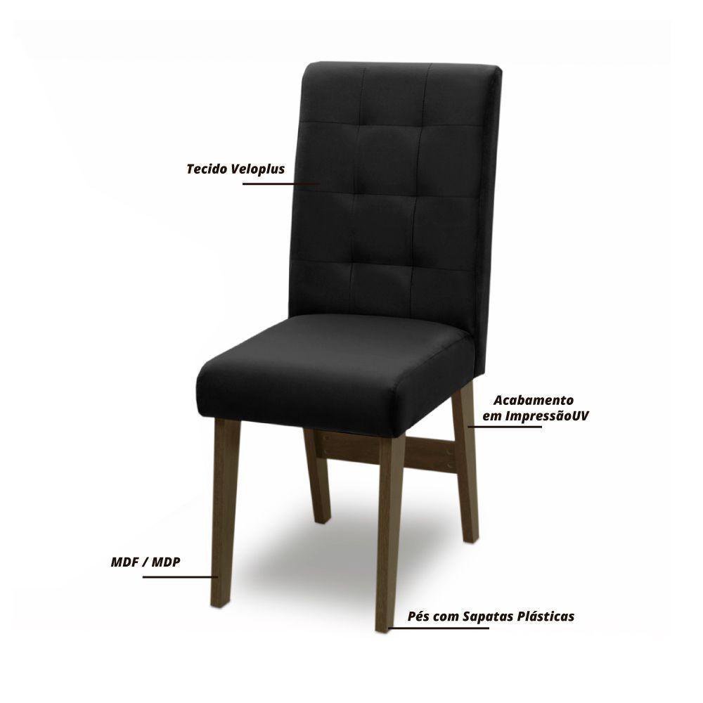 Kit 2 Cadeiras Estofadas Para Sala de Jantar MDF/MDP Dubai Castanho / Preto Tecido Veloplus: Castanh - 2