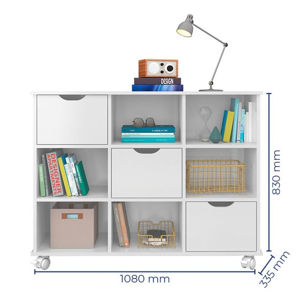 Nicho Organizador c/ 3 Gavetas com Rodízio Roterdã Q01 Branco/Branco - Amarena Móveis - 4