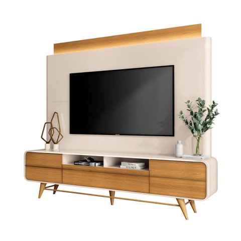Estante Painel para Tv 85 Polegadas Lazares 220x191-off White-cinamomomo-edecasamoveis