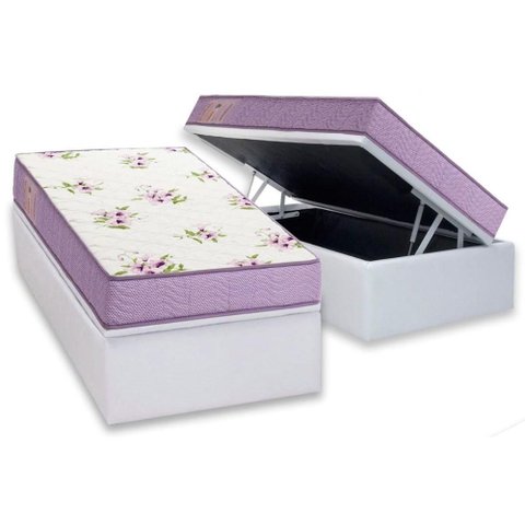 Conjunto Box Baú Solteiro: Colchão Molas Ortobom D23 Physical Super Resistente Bordado + Base Crc