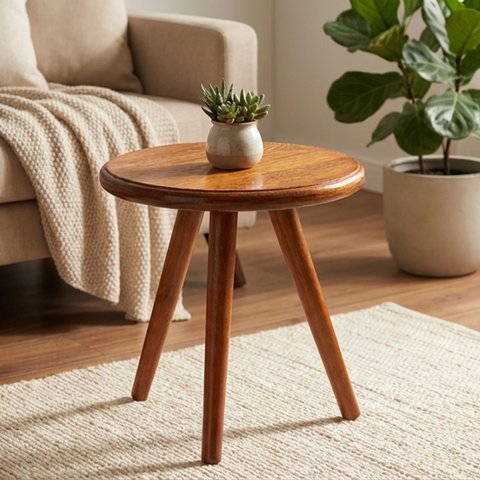 Mesa de Centro Redonda Madeira Maciça Artesanal Premium