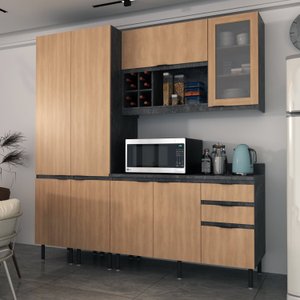 Cozinha Compacta Margarida 200cm com Tampo, 4 Peças, 8 Portas e 3 Gavetas com Divisor de Talheres