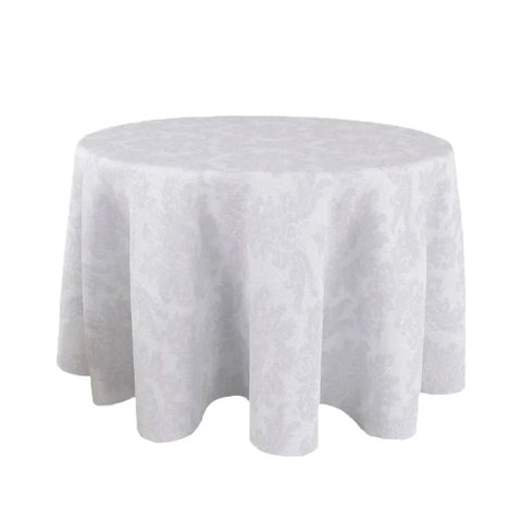 Toalha de Mesa Redonda em Jacquard Medalhão Branco - 2,80m Sua Casa Decor