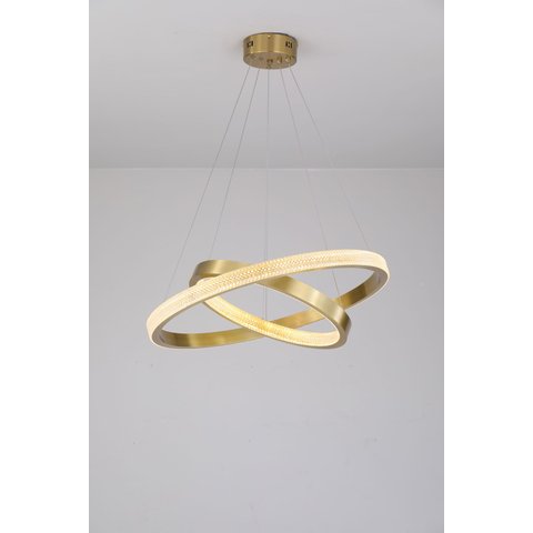 Pendente 2 Anéis Dourado Cristais 60cm Led 45w 3000k Bivolt 14560-pl