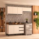 Ver imagem 1 de Cozinha Koya 3 Peças 200x214cm Armários Aéreos e Balcão 2 Portas com Tampo Creme 250039