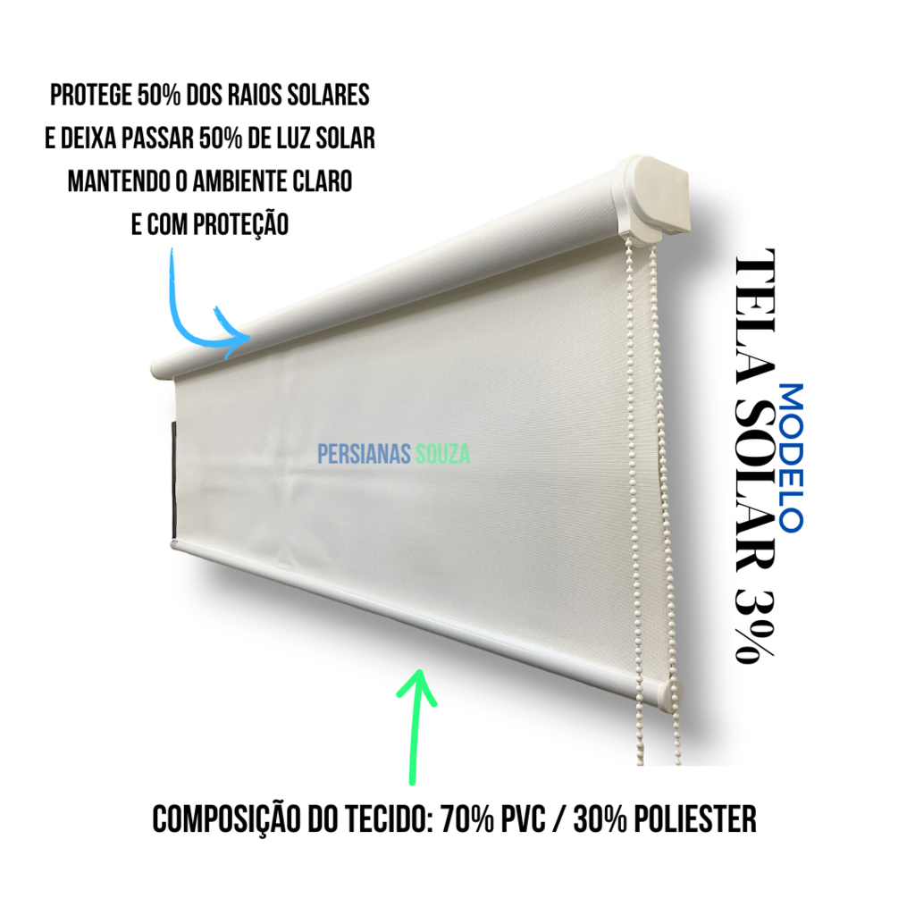 Persiana Romana Tela Solar 3% Largura 1,70 X 1,40 Altura para Proteger o Ambiente - 3