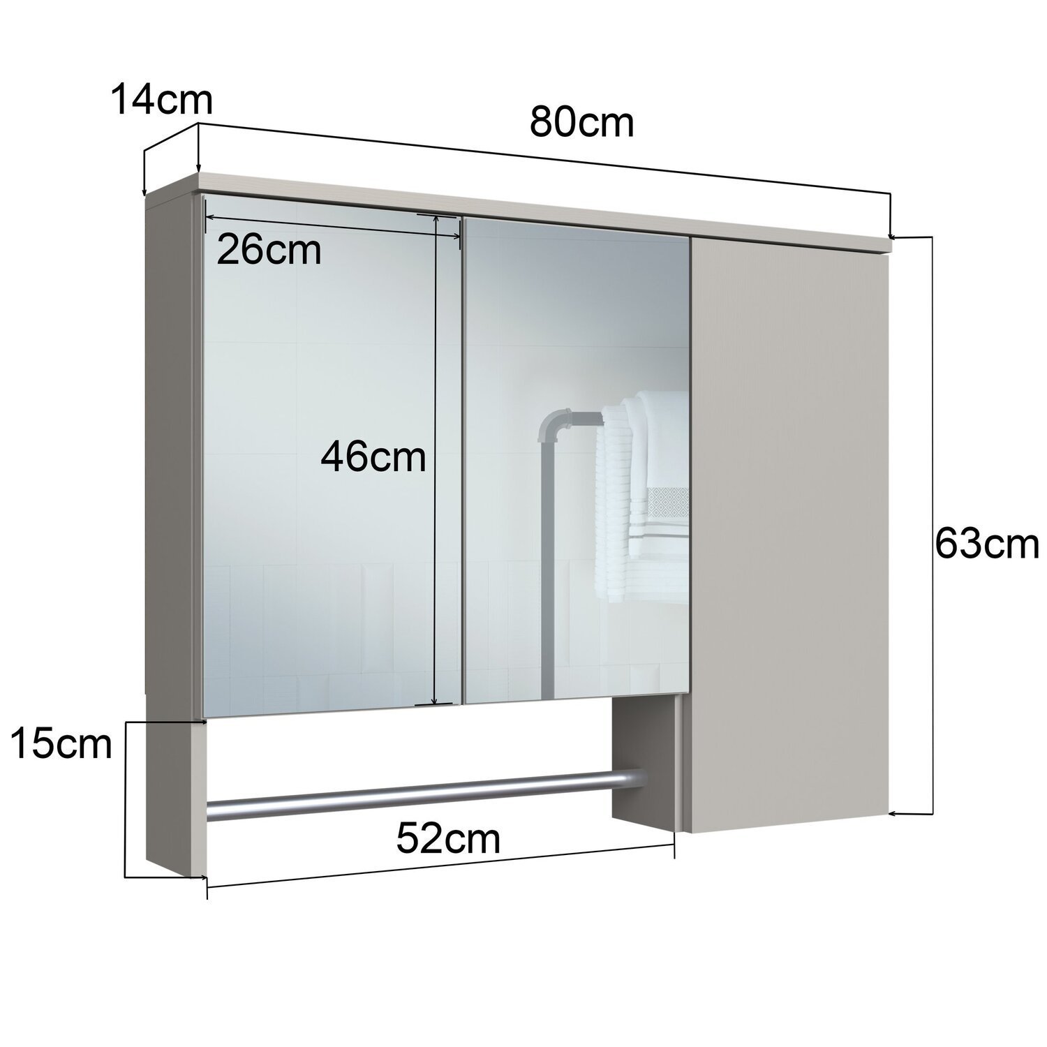 Armário Espelheira para Banheiro Olívia com 3 Portas e Toalheiro - 4