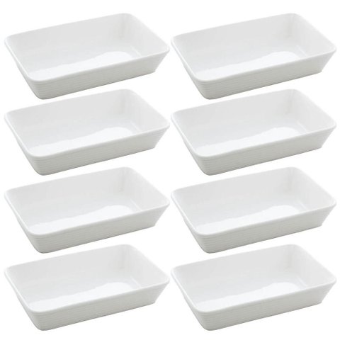 Conjunto 8 Assadeiras de Porcelana Branca Travessas 30x20cm Restaurante Buffet Lyor