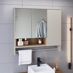 Armário Espelheira para Banheiro Olívia com 3 Portas, Um Nicho e Toalheiro - 1