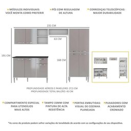 Armário de Cozinha Modulada Compacta com Balcão Xangai Multimóveis Branco/lacca Fumê - 2