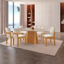 Ver imagem 1 de Conjunto de Jantar Mesa Áustria 160cm x 80cm Tampo MDF/Vidro com 6 Cadeiras Mônaco Yescasa Marrom/Castanho Cinamomo/Creme/Off White