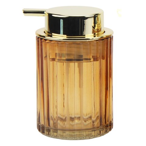Porta Sabonete Líquido Vidro Âmbar e Dourado Luxo 260ml
