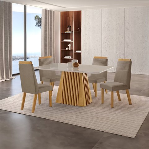 Conjunto de Jantar Mesa Áustria 120cmx80cm Tampo Mdf/vidro com 4 Cadeiras Catar Yescasa