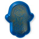 Ver imagem 1 de Incensário Prato Mão Hamsa em Resina - Escolha a Cor:mão Hamsa Azul 15 Cm