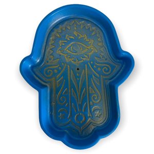 Incensário Prato Mão Hamsa em Resina - Escolha a Cor:mão Hamsa Azul 15 Cm
