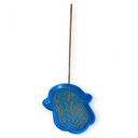 Ver imagem 2 de Incensário Prato Mão Hamsa em Resina - Escolha a Cor:mão Hamsa Azul 15 Cm