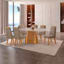 Ver imagem 1 de Conjunto de Jantar Mesa Áustria 160CMX80CM Tampo MDF/Vidro com 6 Cadeiras Catar Yescasa Marrom/Castanho Cinamomo/Capuccino/Off White