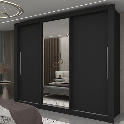 Guarda-Roupa Casal 3 Portas 1 Porta Espelhada Milão 100% MDF Yescasa Preto