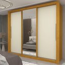 Ver imagem 1 de Guarda-Roupa Casal 3 Portas 1 Porta Espelhada Milão 100% MDF Yescasa Marrom/Marrome/Off White