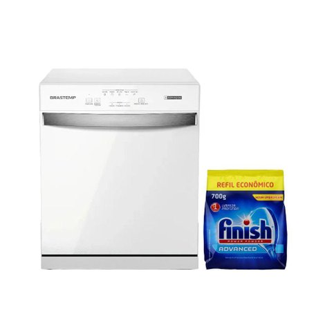 Kit Lava-louças 110v Brastemp 8s Branca Blf08bb e Detergente Pó Finish 700g Kit Lava-louças 