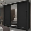 Ver imagem 1 de Guarda-Roupa Casal 3 Portas 1 Porta Espelhada com Pés Milão 100% MDF Yescasa Preto