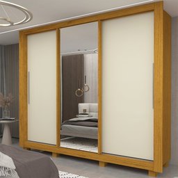 Guarda-roupa Casal 3 Portas 1 Porta Espelhada com Pés Milão Yescasa 100% MDF - 1