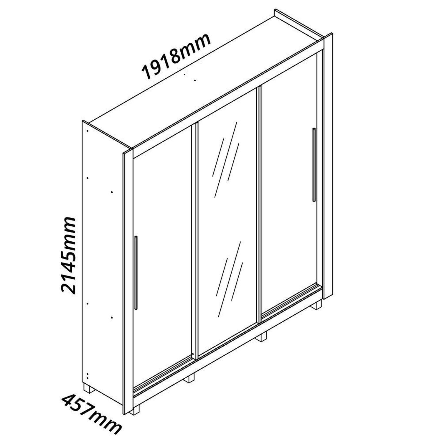 Guarda-roupa Casal 3 Portas 1 Porta Espelhada com Pés Milão Yescasa - 4