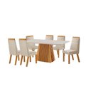 Ver imagem 2 de Conjunto de Jantar Mesa Áustria 160cm x 80Cmtampo MDF/Vidro com 6 Cadeiras Catar Yescasa Marrom/Castanho/Creme/Off White